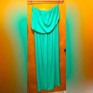 Green strapless Express maxi flowy dress